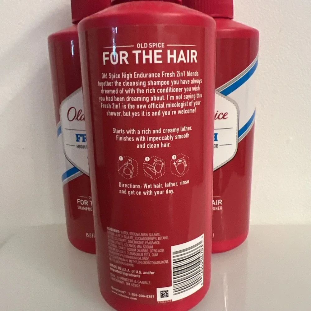 3 Pack Old Spice High Endurance 2-in-1 Fresh Shampoo & Conditioner 15.6 oz